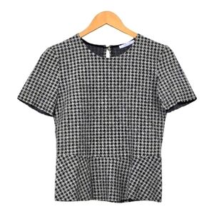 Zara Woman Houndstooth Tweed Peplum Top Size Small